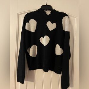 Women’s SO Good for Life Brand Black Hoodie Sweater with White Hearts XL